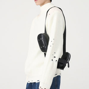 Hole Design Stitching Shoulder Pad Sweater