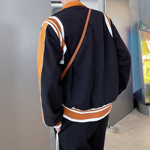 Contrasting Lapel Panel Baseball Jacket