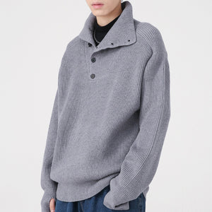 Button Turtleneck Knit Sweater