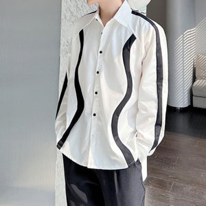 Color Contrast Geometric Pattern Stitching Shirt