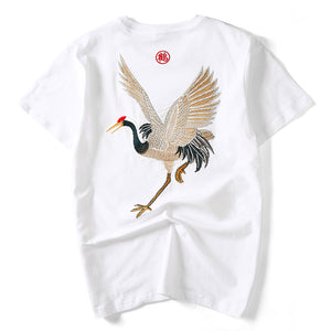 Crane Embroidered Short Sleeve T-Shirt