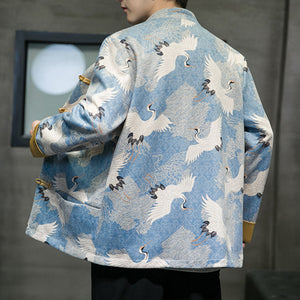 Crane Print Buckle Jacket Tang Suit