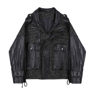 Check Panel Leather Jacket