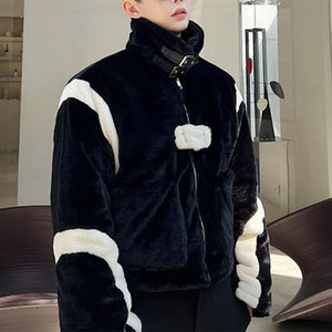 Black and White Stitching Contrast Color Coat