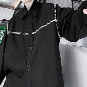 Dark Contrast Trim Long Sleeve Shirt