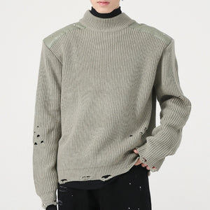 Hole Design Stitching Shoulder Pad Sweater