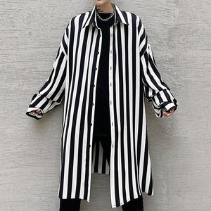 Draped Striped Loose Mid Shirt