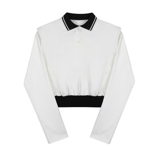 Contrast Polo Lapel Long Sleeve Shirt