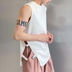 Belt Buckle Solid Color Sleeveless T-Shirt