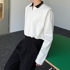 Contrast Polo Lapel Long Sleeve Shirt