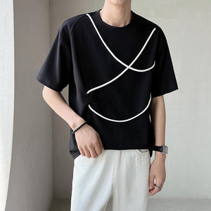 Contrast Color Drawstring Shoulder Pads T-Shirt