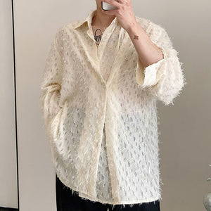 Furry Fringe Irregular Jacquard Shirt