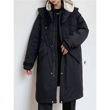 Load image into Gallery viewer, Black Shawl Hooded Mid Length Padded Coat
