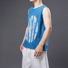 Load image into Gallery viewer, Blue Bamboo Cotton Linen Print Tank Top
