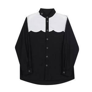 Asymmetric Stand Collar Contrasting Color Long Sleeve Shirt