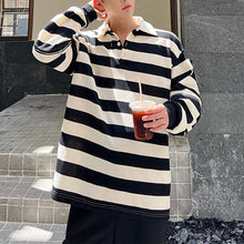 Load image into Gallery viewer, Fall Contrast Stripe Detachable POLO Lapel T-Shirt
