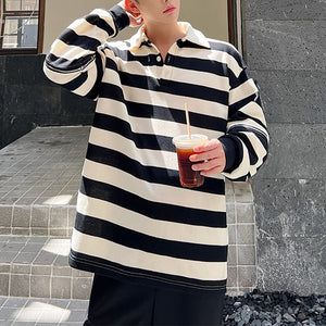 Fall Contrast Stripe Detachable POLO Lapel T-Shirt