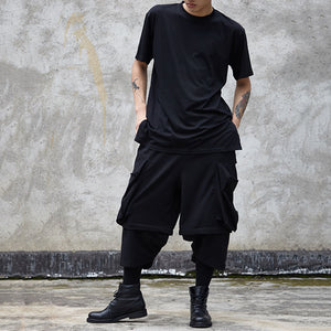 Black Crew Neck Mid Length T-Shirt