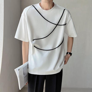 Contrast Color Drawstring Shoulder Pads T-Shirt