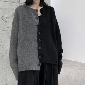 Dark Irregular Color Matching Knit Cardigan