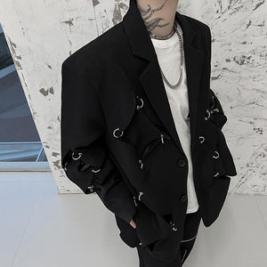 Irregular Ripped Metal Buckle Splicing Blazer