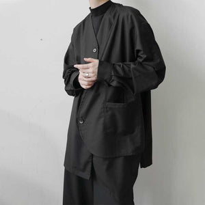 Black Single Breasted Long Sleeve Casual Coat