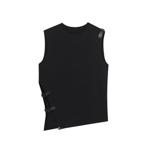 Belt Buckle Solid Color Sleeveless T-Shirt