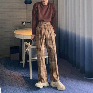 Autumn Plaid Straight Loose Casual Pants