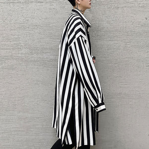 Draped Striped Loose Mid Shirt