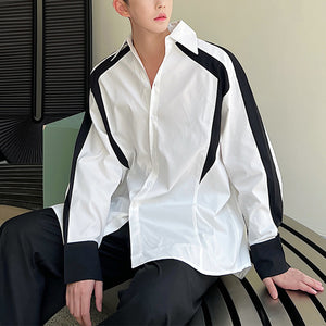 Black and White Contrast Stitching Long-sleeved Shirt