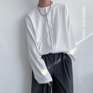 Collarless Loose Sleeve Long Sleeve Shirt