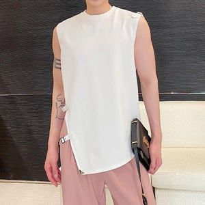 Belt Buckle Solid Color Sleeveless T-Shirt