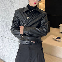 Load image into Gallery viewer, Button Cropped PU Leather Jacket
