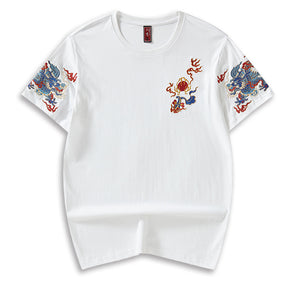 Dragon Embroidered Loose Short Sleeve T-Shirt