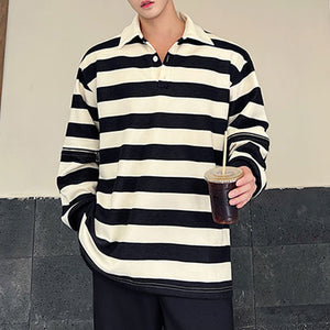 Fall Contrast Stripe Detachable POLO Lapel T-Shirt