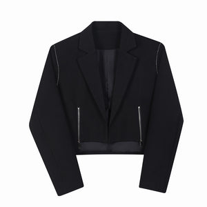 Front Zipper Slit Cropped Blazer