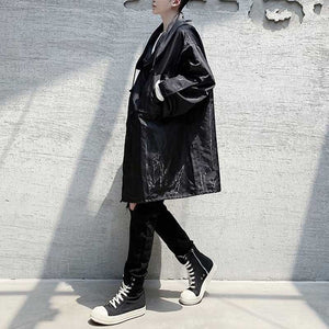 Dark Big Hat Mid-Length Cape Coat