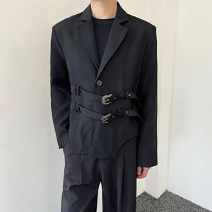 Dark Girdle Buckle Decoration Suit Jacket