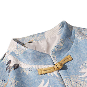 Crane Print Buckle Jacket Tang Suit