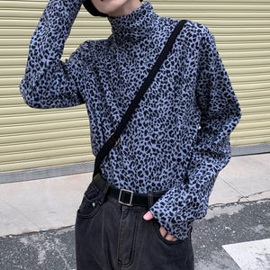 Men's Leopard Print Turtleneck T-shirt