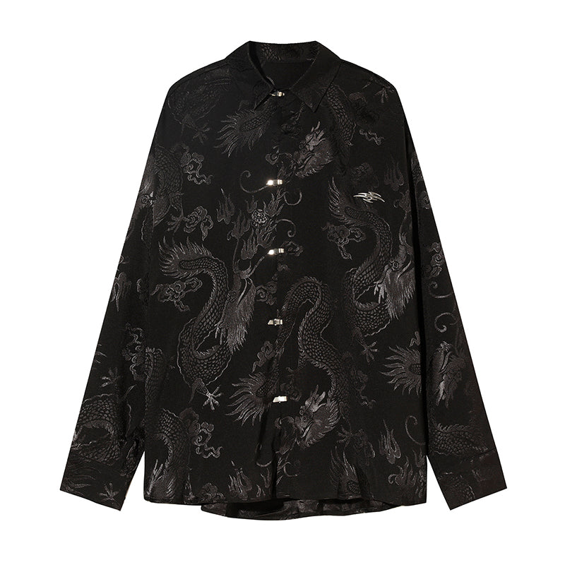 Dragon Print Loose Long Sleeve Shirt Cardigan