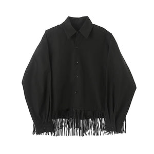 Black Fringed Cropped Lapel Jacket