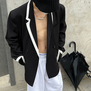 Black And White Contrasting Color Patchwork Blazer