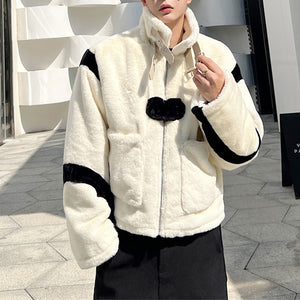 Black and White Stitching Contrast Color Coat