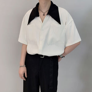 Contrast Large Collar Short Sleeve Shirt