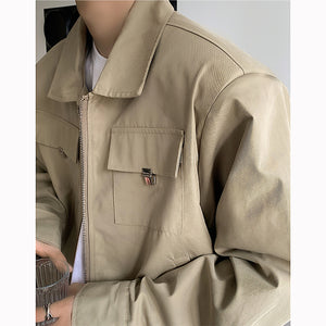 Autumn Solid Color Zip Short Jacket