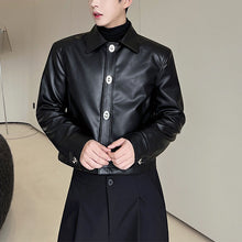 Load image into Gallery viewer, Button Cropped PU Leather Jacket
