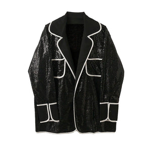 Contrast Trim Sequin Shirt Jacket