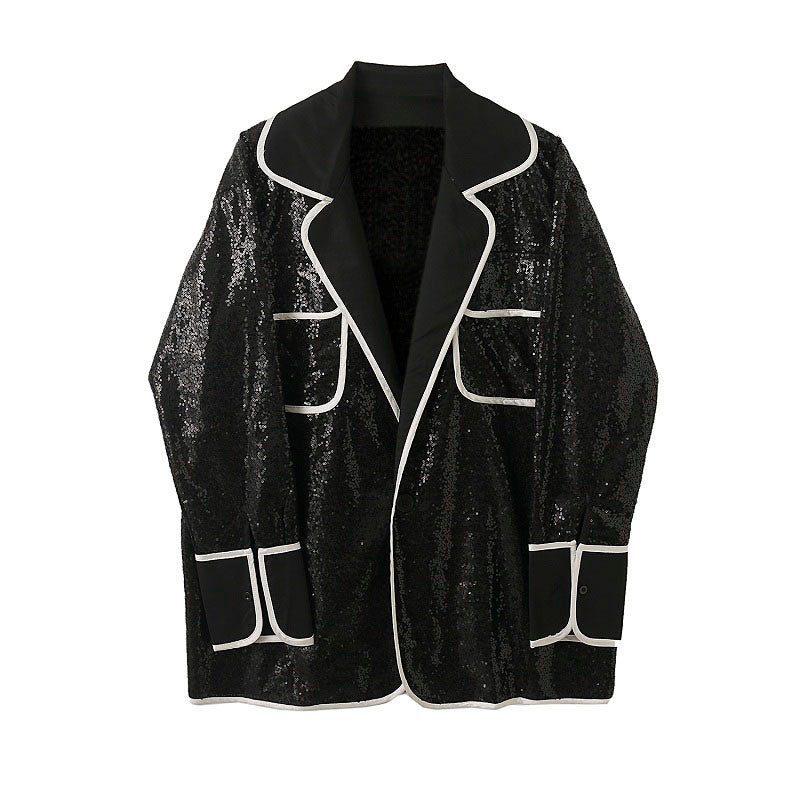 Contrast Trim Sequin Shirt Jacket