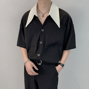 Contrast Large Collar Short Sleeve Shirt